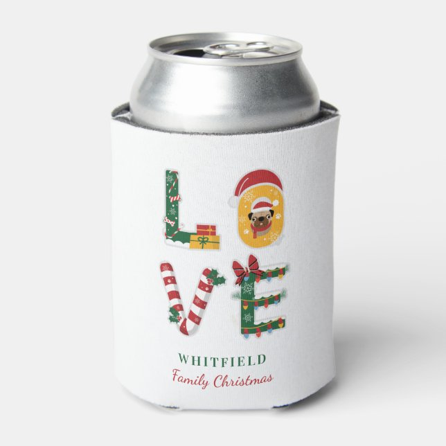 Enfriador De Latas Festividad de Navidades de la familia Perro Amor P (Lata Anverso)