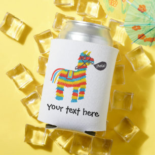 Enfriador De Latas Fiesta Colorful Donkey Piñata dice Hola PERSONALIZ