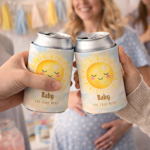 Enfriador De Latas Fiesta de Baby Shower Elegante con Sol Amarillo