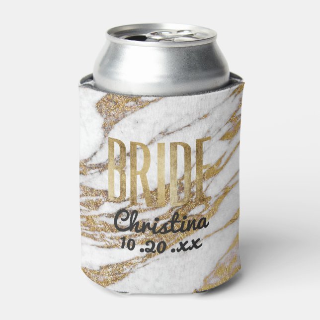 Enfriador De Latas Fiesta de Bachelorette de Novia de Mármol Blanco d (Lata Anverso)