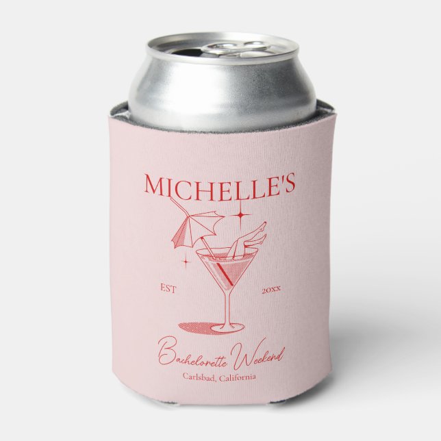 Enfriador De Latas Fiesta de Bachelorette Retro Cocktail (Lata Anverso)