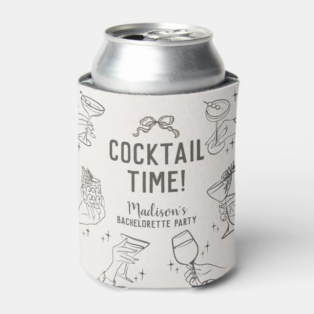 Enfriador De Latas Fiesta de cócteles Beige Retro Bachelorette Favore (Lata Anverso)