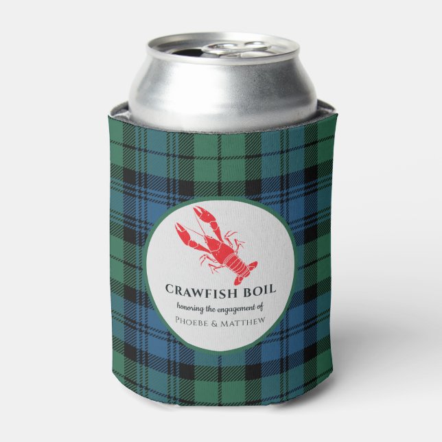 Enfriador De Latas Fiesta de compromiso Plaid Tartan Crawfish Boil (Lata Anverso)