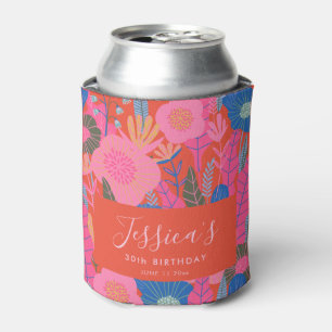 Enfriador De Latas Fiesta de cumpleaños 30 moderno boho con flores ro