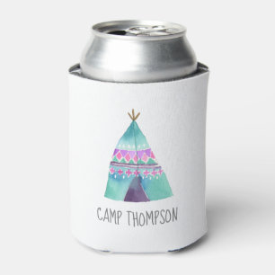 Enfriador De Latas Fiesta de cumpleaños de camping con acuarela