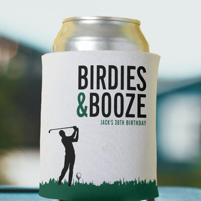 Enfriador De Latas Fiesta de cumpleaños de golf para adultos: Birdies (Birdies & Booze Adult Golf Birthday Party Can Cooler
)