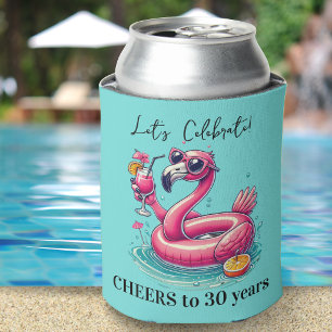 Enfriador De Latas Fiesta de cumpleaños de verano con flamenco rosa