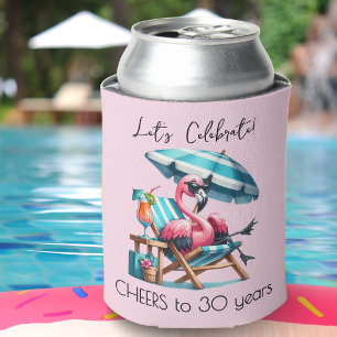 Enfriador De Latas Fiesta de Cumpleaños de Verano con Flamenco Rosa
