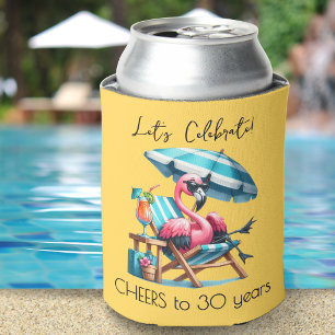 Enfriador De Latas Fiesta de Cumpleaños de Verano con Flamenco Rosa