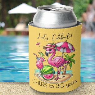 Enfriador De Latas Fiesta de Cumpleaños de Verano con Flamenco Rosa