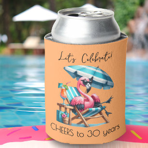 Enfriador De Latas Fiesta de Cumpleaños de Verano con Flamenco Rosa