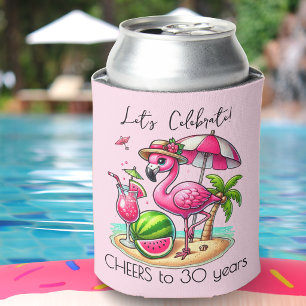 Enfriador De Latas Fiesta de Cumpleaños de Verano con Flamencos Rosad
