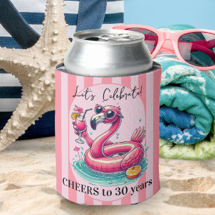 Enfriador De Latas Fiesta de Cumpleaños de Verano Flamingo con Rayas