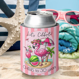 Enfriador De Latas Fiesta de Cumpleaños de Verano Flamingo con Rayas