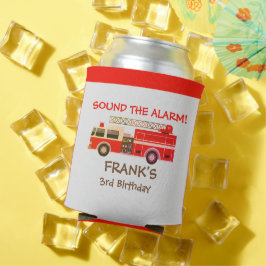 Enfriador De Latas Fiesta de cumpleaños del bombero del camión de bom