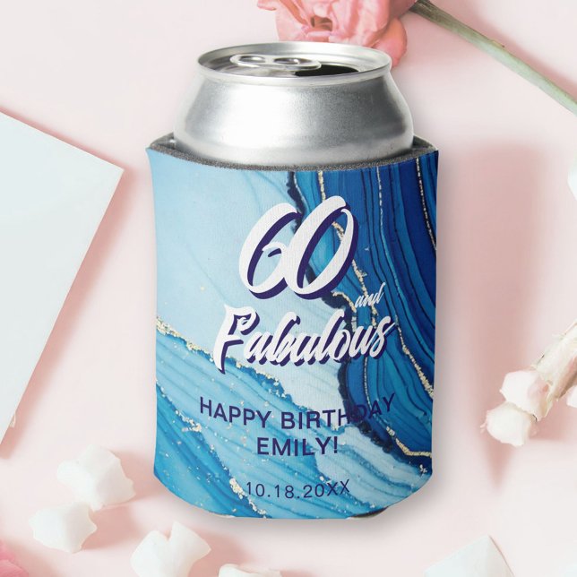 Enfriador De Latas Fiesta de cumpleaños del Purpurina de mármol azul (Subido por el creador)