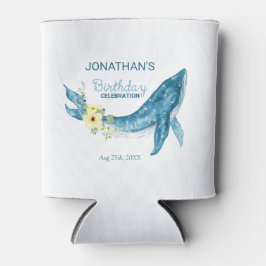 Enfriador De Latas Fiesta de cumpleaños floral de ballena azul dulce