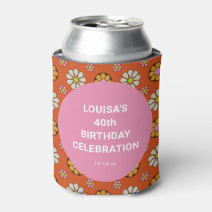 Enfriador De Latas Fiesta de cumpleaños número 40 Retro Floral Naranj