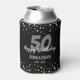 Enfriador De Latas Fiesta de cumpleaños número 50 con Confetti Blac