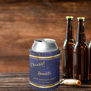 Enfriador De Latas Fiesta de cumpleaños, ovejas de oro azul marino