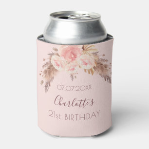 Enfriador De Latas Fiesta de cumpleaños pampas rosa de hierba rubor n