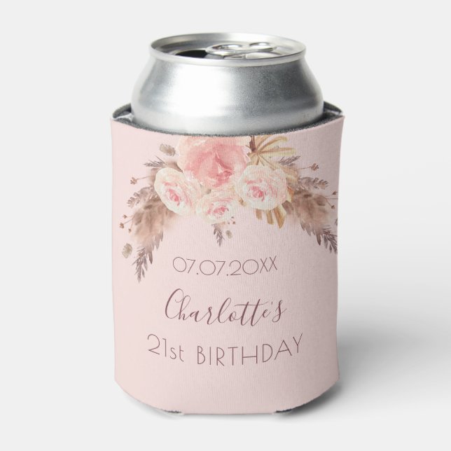 Enfriador De Latas Fiesta de cumpleaños pampas rosa de hierba rubor n (Lata Anverso)