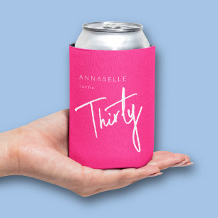 Enfriador De Latas Fiesta de cumpleaños rosa moderna 30 treinta trigé