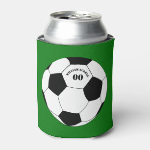Enfriador De Latas Fiesta de fútbol, pelota de fútbol con nombre y nú