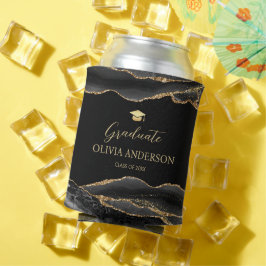 Enfriador De Latas Fiesta de graduación moderna de negro y dorado