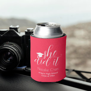 Enfriador De Latas Fiesta de Graduación Moderna Rosa Elegante Minimal
