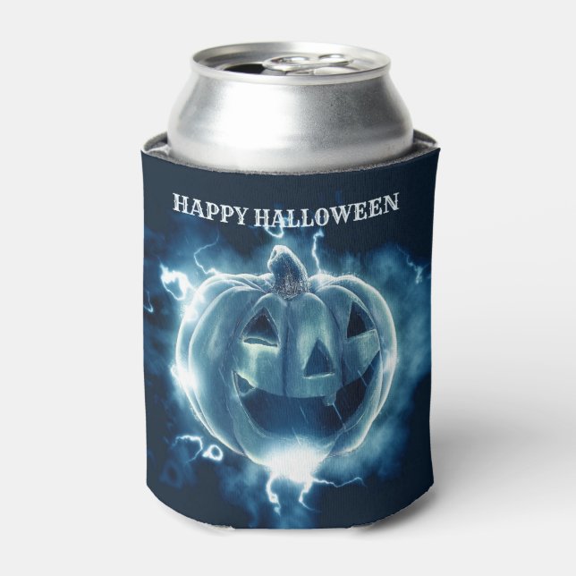 Enfriador De Latas Fiesta de Halloween Maldad Calabaza Azul Horror (Lata Anverso)
