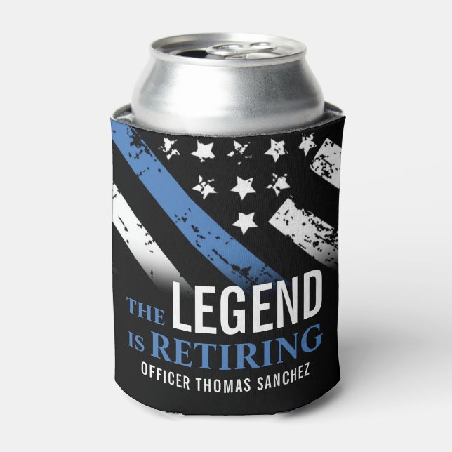 Enfriador De Latas Fiesta de Jubilación de la Policía con Bandera Azu (Lata Anverso)