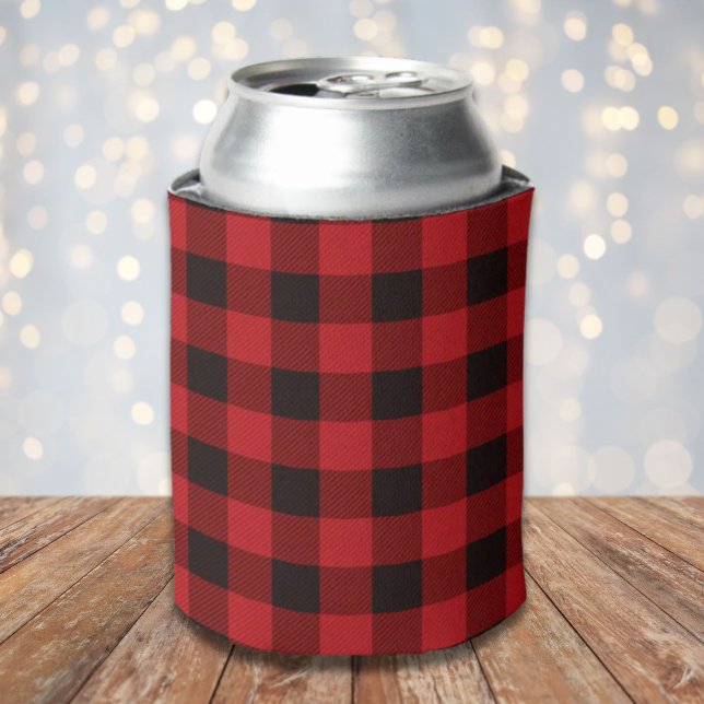 Enfriador De Latas fiesta de leñador de invierno rústico de cuadros r (rustic winter lumberjack red buffalo plaid party can cooler)