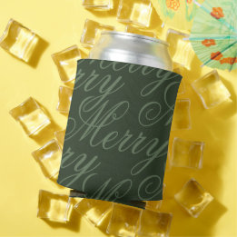 Enfriador De Latas Fiesta de Navidad alegre con guión verde vintage e