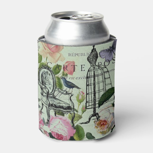 Enfriador De Latas Fiesta de París rosa rosa rosa francés de la Casa  (Lata Anverso)