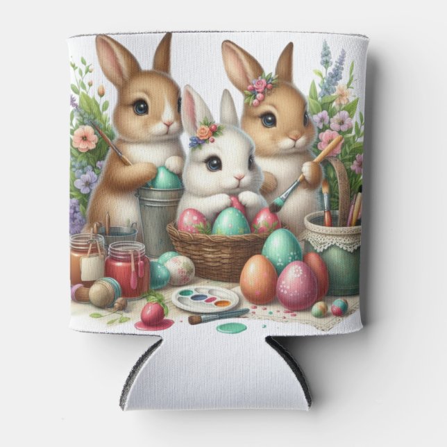 Enfriador De Latas Fiesta de pintura Cute, Conejo de Pascua/Primavera (Anverso)