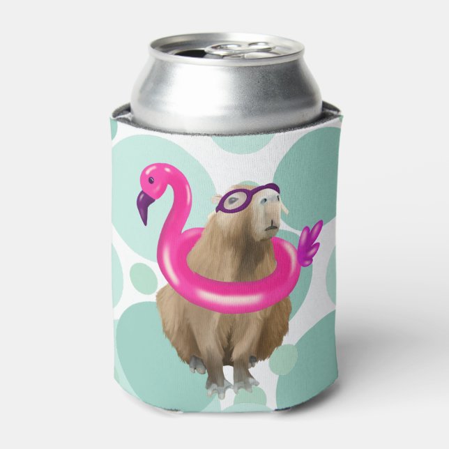 Enfriador De Latas Fiesta De Piscina Cute Capybara Con Suelo De Flami (Lata Anverso)