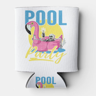 Enfriador De Latas Fiesta de piscina Skull rosa Flamingo