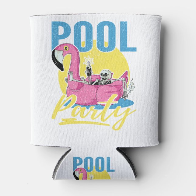 Enfriador De Latas Fiesta de piscina Skull rosa Flamingo (Anverso)