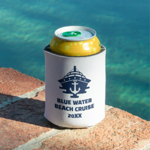 Enfriador De Latas Fiesta de playa con ancla náutica personalizada