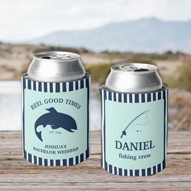 Enfriador De Latas Fiesta de solteros para pesca Reel Good Times (He’s Been Hooked Fishing Bachelor Party Favor Beer Bottle Label)
