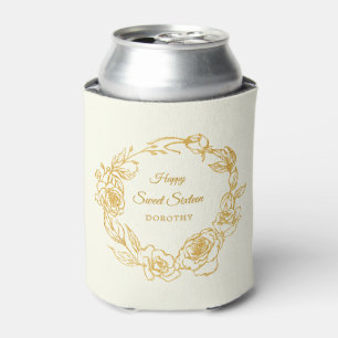 Enfriador De Latas Fiesta de Sweet 16 Luxe Rosa Dorada Marfil Blanco