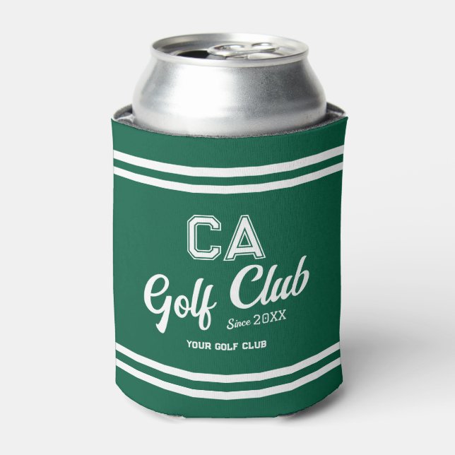 Enfriador De Latas Fiesta Escudo del Club de Golf Verde Preppy (Lata Anverso)