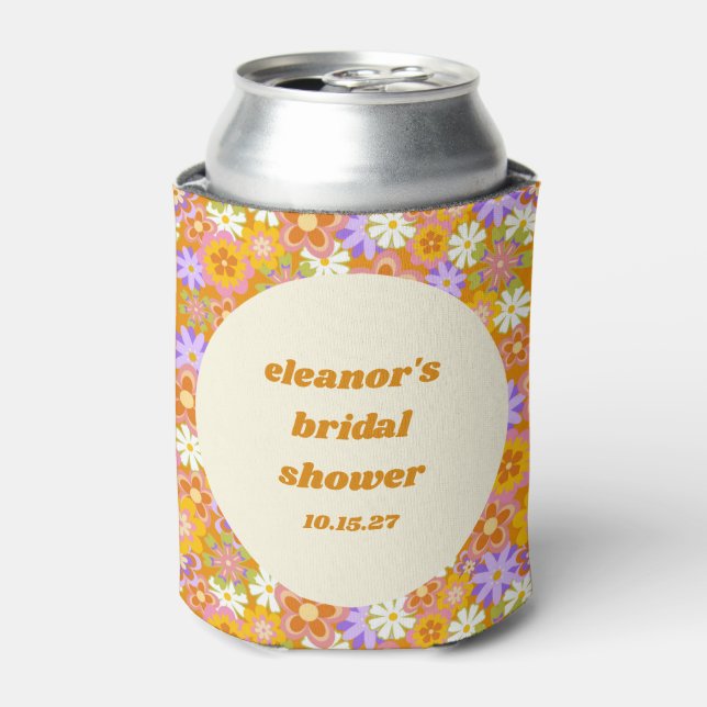 Enfriador De Latas Fiesta Nupcial Retro Naranja Púrpura Floral Person (Lata Anverso)