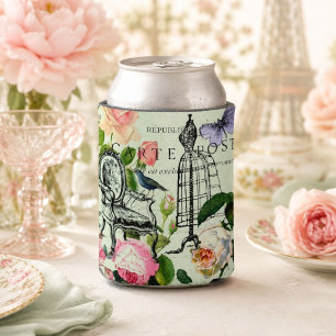 Enfriador De Latas Fiesta Vintage Rosa Rosa Francesa Menta París
