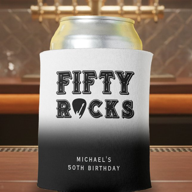 Enfriador De Latas Fifty Rocks Guitar Pick 50th Birthday Party (Subido por el creador)