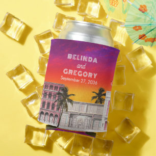 Enfriador De Latas Fila de Arcoíris de Miami Beach Boda de Palma de C