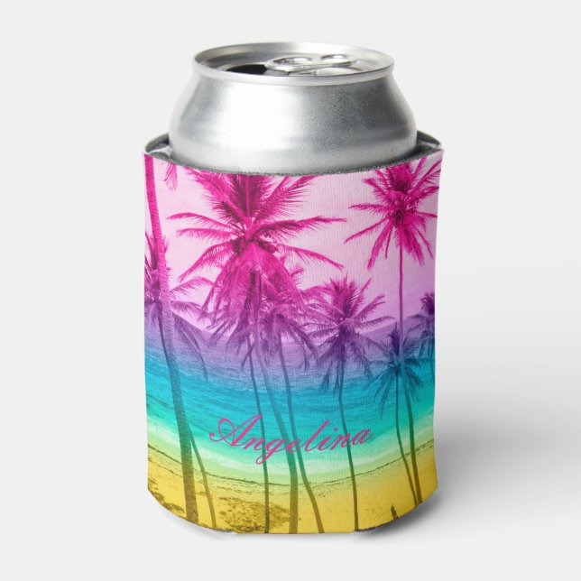 Enfriador De Latas filtro de arcoíris de playa tropical (Lata Anverso)
