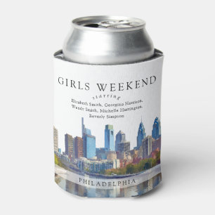 Enfriador De Latas Fín de semana de chicas acuarela de la silueta de 