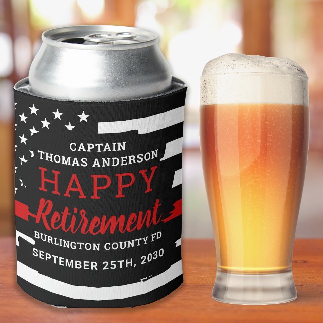 Enfriador De Latas Firefighter Retirement Personalized Thin Red Line (Subido por el creador)